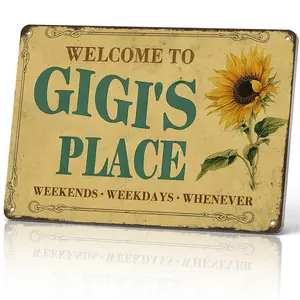 Gigi's Place 12x8 in Lightweight Aluminum Sunflower Metal Sign - Vintage Rustic Tin Plaque, Crafted Decorative Home Signs, Farmhouse Kitchen Decor, Mom Mothers Day Gift for Women