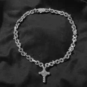 [ICE HUE] Unisex 18K Gold Vacuum Plated Copper Cross Necklace with 5A+ Sri Lanka Zircon, Miami-Italy-Mexico & Micro Inspired, Luxury Costume Jewelry for Daily Wear, Gift Idea (Chicano, Classic, Hip Hop, Simple, Sporty Styles), Unisex Accessory