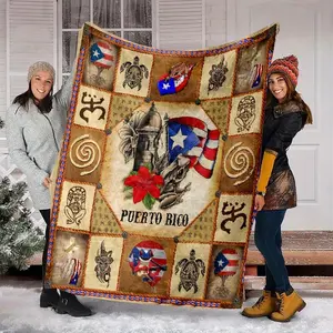 Puerto Rico Themed Flannel Blanket - Polyester Comfort Blanket, Suitable for Indoor and Outdoor Multi-functional Use, Warm and Portable Office Nap Blanket with Bright Prints, Suitable for All Seasons01