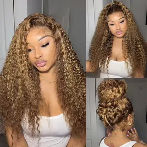 #SummerVibes 360 Wig P4/27 Honey Blonde Highlight Ombre Color Kisslove Invisi-Strap 360 Skin Lace Wig Water Wave Glueless Human Hair Pre Plucked Human Hair