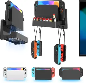 2/1 Wall Mount Kit for  2/ OLED/ Versions, Self Wall Holder Stand with Joycons Strap Hanger & 14  Slots Rack for  TV Dock Console for Commodore 64