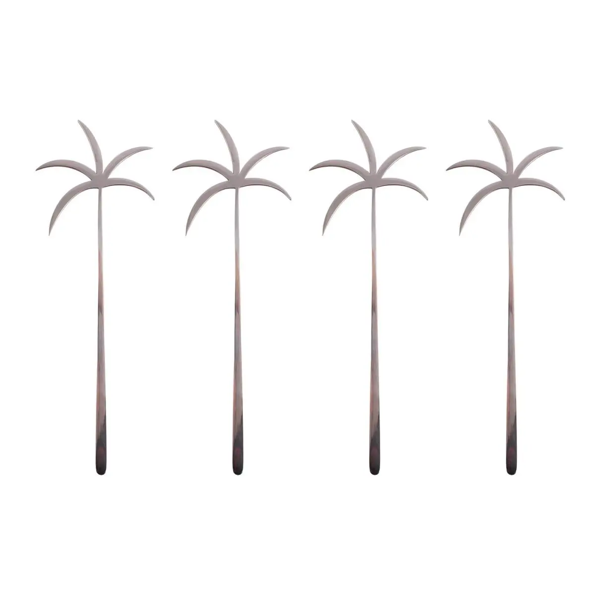 BarConic® Durable Multifunctional Stainless Steel Cocktail Stirrers - 4-Pack 9.5 in Tree-Form Swizzle Sticks for Tropical Vibe Drink, Alcoholic Beverages Mixing, Bar & Kitchen Use