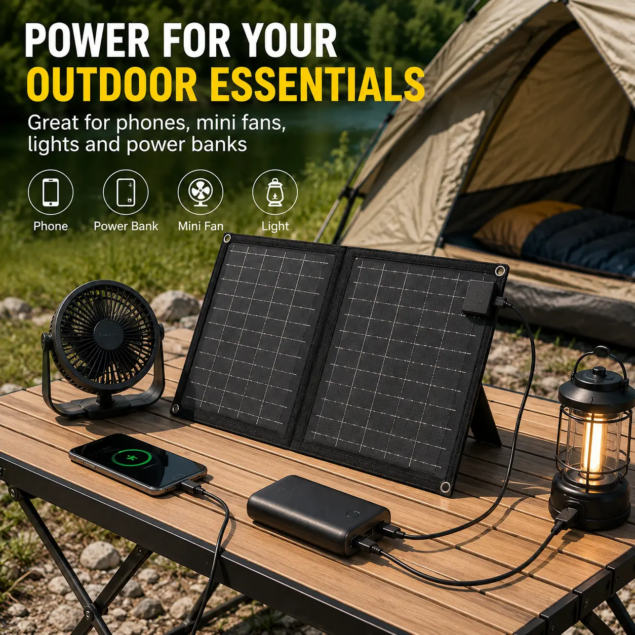 Portable foldable solar charging board with USB output, lightweight outdoor emergency solar charger suitable for camping, hiking, travel, RVs, mobile phones, power banks, and small devices