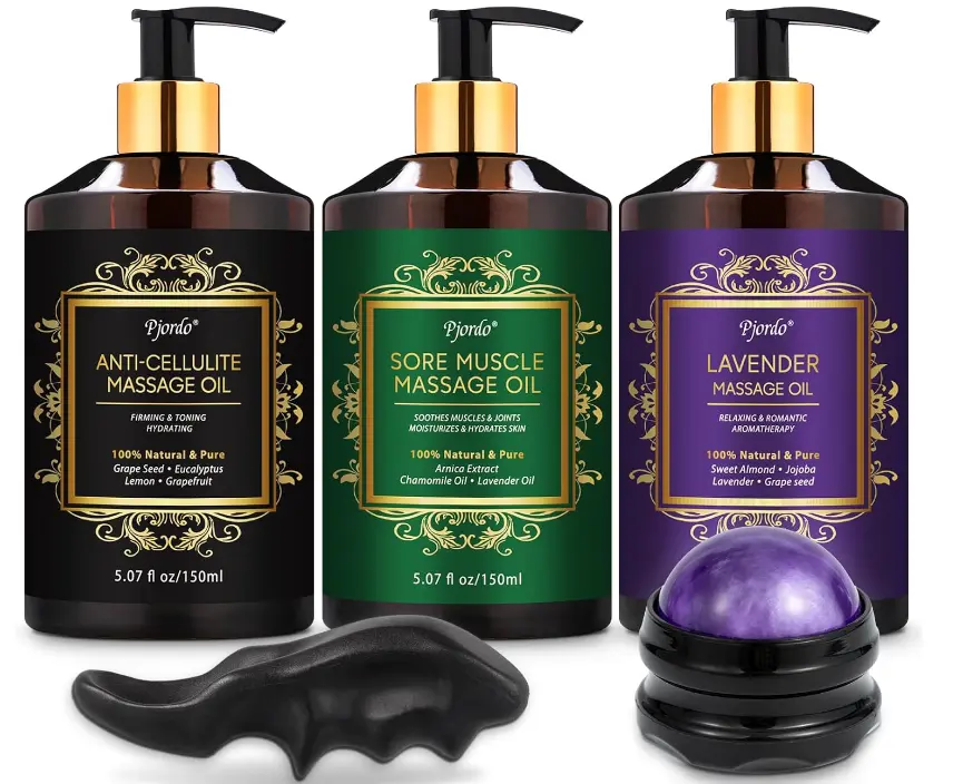 Pjordo Date Night Essential 3 Pack Massage Oil Set with Roller Ball for a Relaxing Spa Experience Thumb Saver and Hydrating Serum for Ultimate Comfort