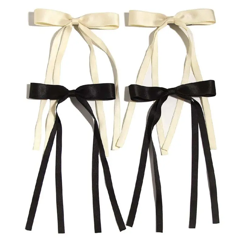 Fashion Bow Ribbon Decorative Long Tail Hair Clips, Barrettes Hair Clips for Women & Girl, 4pcs Cute Lovely Hair Clips for Party, Club, Women's Gift Sets, Tie Front Bowknot, Fashion Hair Accessories