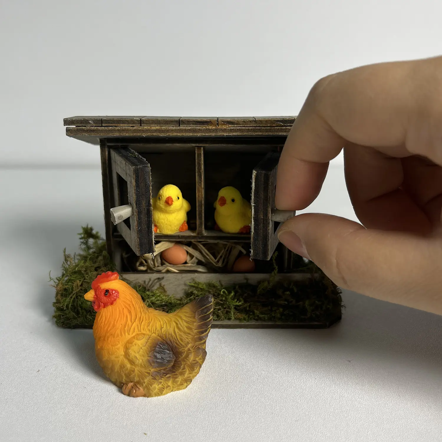 1:12 Scale Miniature Rustic DIY Dollhouse Farm Coop Set - Home Decor Statue Figurine, Rustic Touch Animal Habitat for Diorama, Shelf Display Collectible Accessory