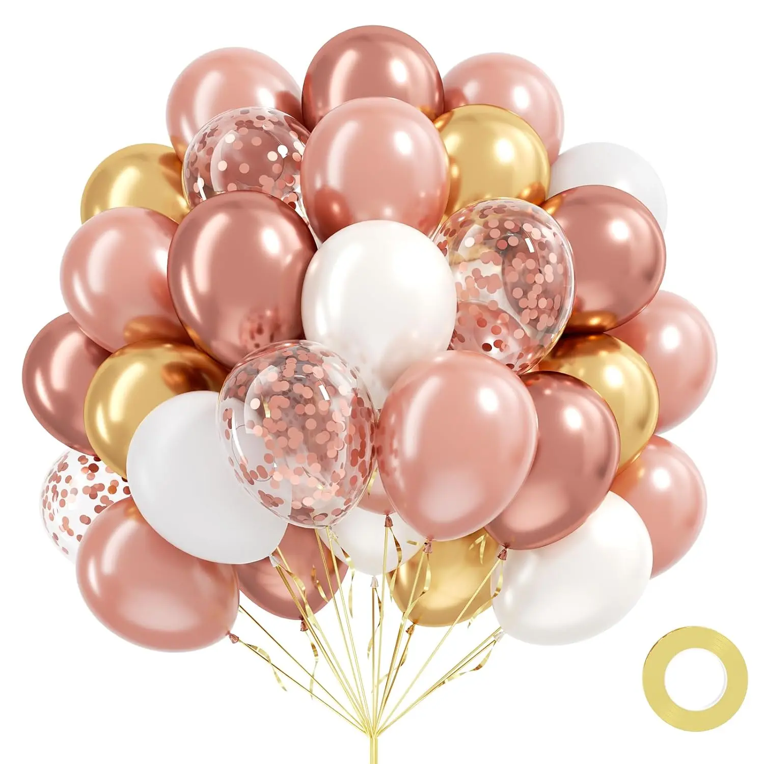 Elegant Rose Gold & White Balloon Bouquet with Confetti for Festive Celebrations