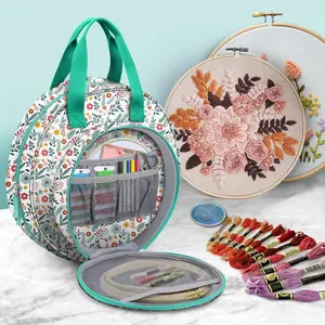 [Bag Only] Embroidery Supplies Storage Carrying Tote Bag with Multiple Pockets for Embroidery Floss, Embroidery Hoops, Thread, Stitch Tools Kit