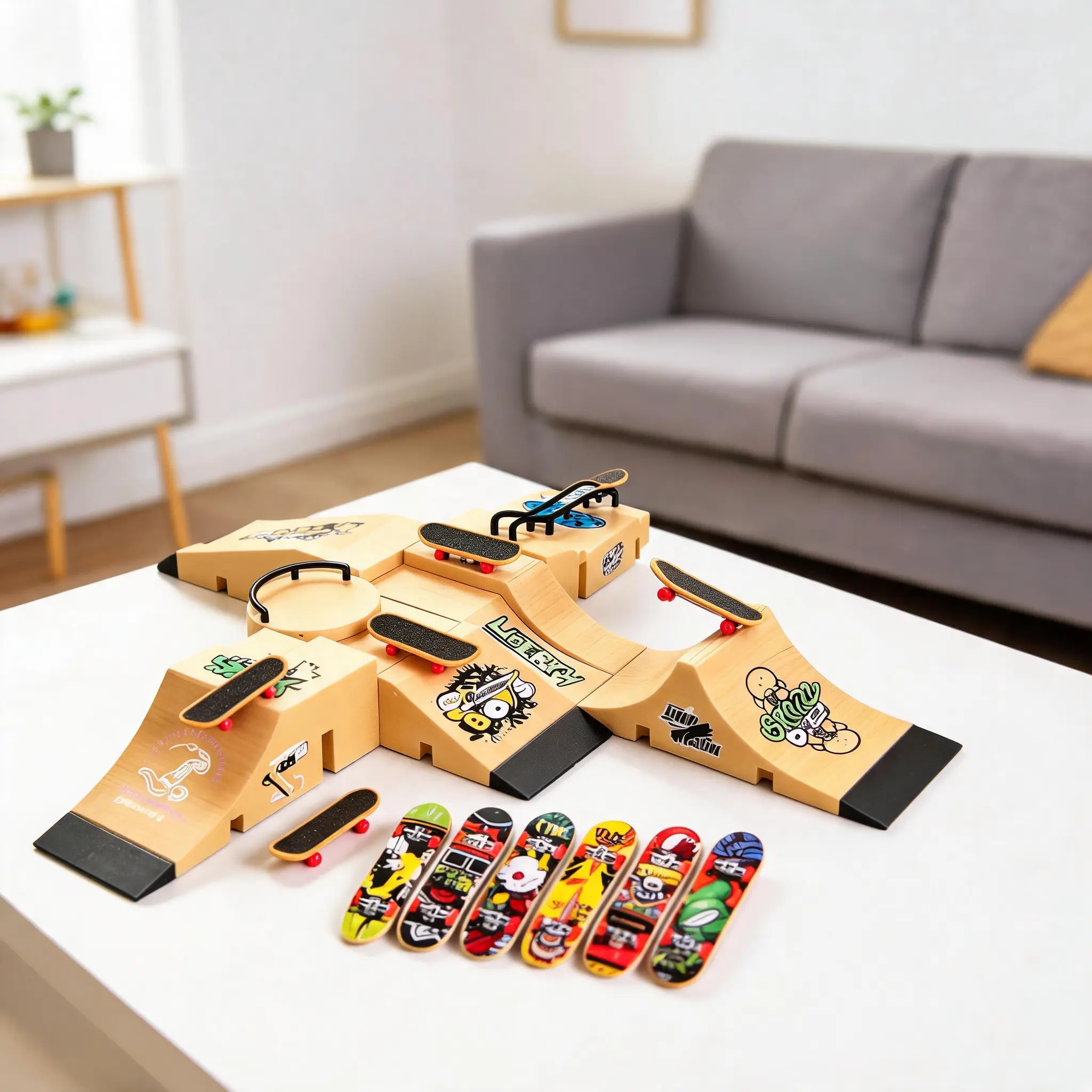 Fingerboard Skate Park Kit,SkateboardFinger Toys with 6 Finger Skateboards & Skatepark Deck Ramp for Boys or Girls Gift,Mini Finger Board Skate Training for Kids Ages 3+,cool fidgets sensory desk toy,fidget trading hubs