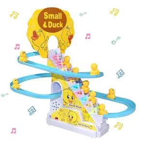 Interactive Duck Shaped Electric Chase Race Game with LED Lights, Music, Duck Motif Climbing Stairway Slide Track, Toys for Kids, Perfect Gift for Boys & Girls