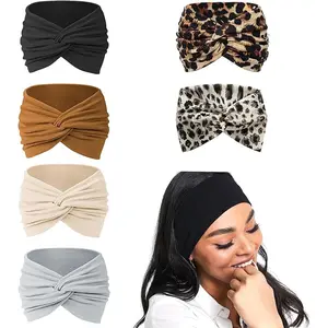 6pcs Leopard Print Solid Color Hair Bands, Fashion Sports Headbands Workout Headband for Yoga, Running, Spa, Daily Wear, Perfect Gift for Holidays