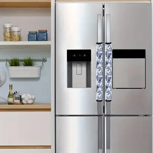 2pcs 4.7x15.7 inch Blue Floral Pattern Kitchen Appliance Handle Covers | Removable and Reusable Protective Covers for Refrigerator/Dishwasher/Microwave/Oven.  Home Decor, Household Items, Holiday Gift. 2.07LYY-1