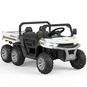 GAOMON White 24V Kids Battery Powered Electric Tractor 6 Wheels Ride On Car With Tipping Bucket Remote Control Led Lights And Music White