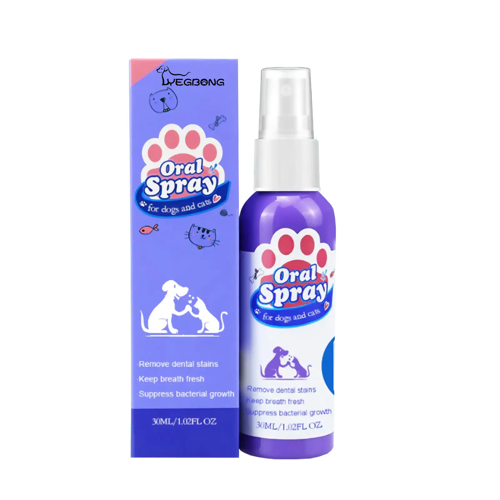 30ML Pet Oral Breath Spray for Cats & Dogs - Oral Care Grooming Supply with Gluconolactone, Sorbitol, Menthol, Stain Removal, Gingivitis Care, Fights Gum Disease, Freshens Breath