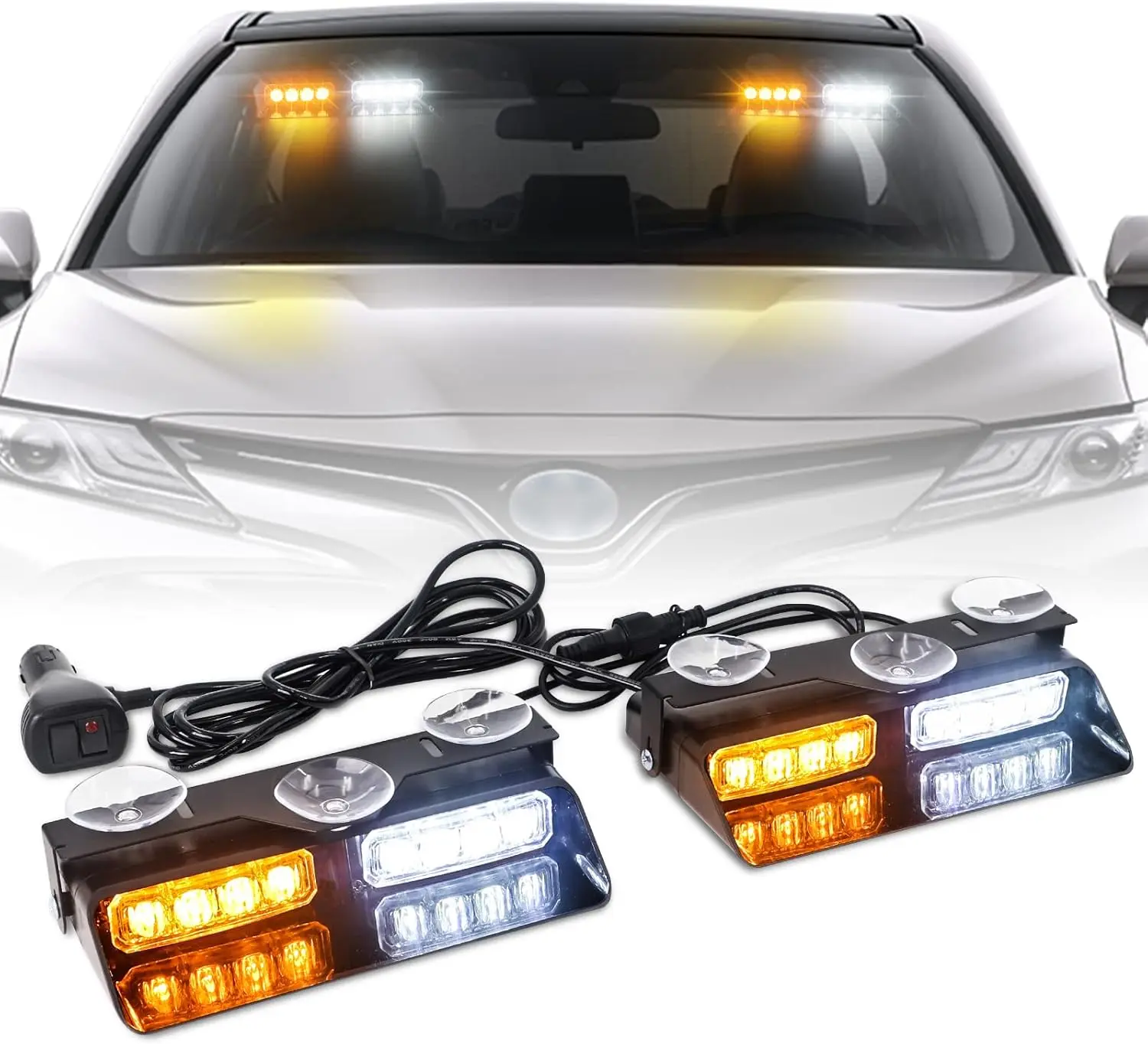 2 in 1 LED Emergency Strobe Lights for Vehicles Front/RearWindshield with Suction Cups,Dash Deck Safety Flashing Hazard Warning