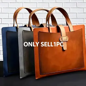 Vintage A4 Portable File Bag PU Leather Thin Document Folder Business Office Briefcase, Retro Style, Durable, Lightweight and Premium Design