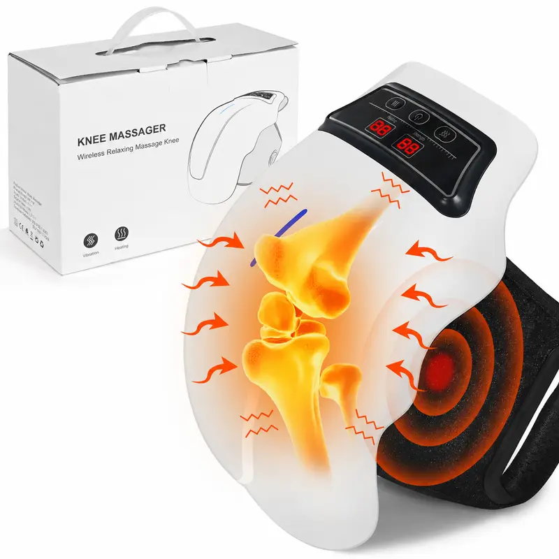 Adjustable Plastic Cordless Knee Wrap - Vibration & Heat Massage Device, USB-C Rechargeable, Self-Care Gadget for Relaxation and Muscle Comfort, Recovery Support, Dad Gifts, Portable Personal Care Appliance