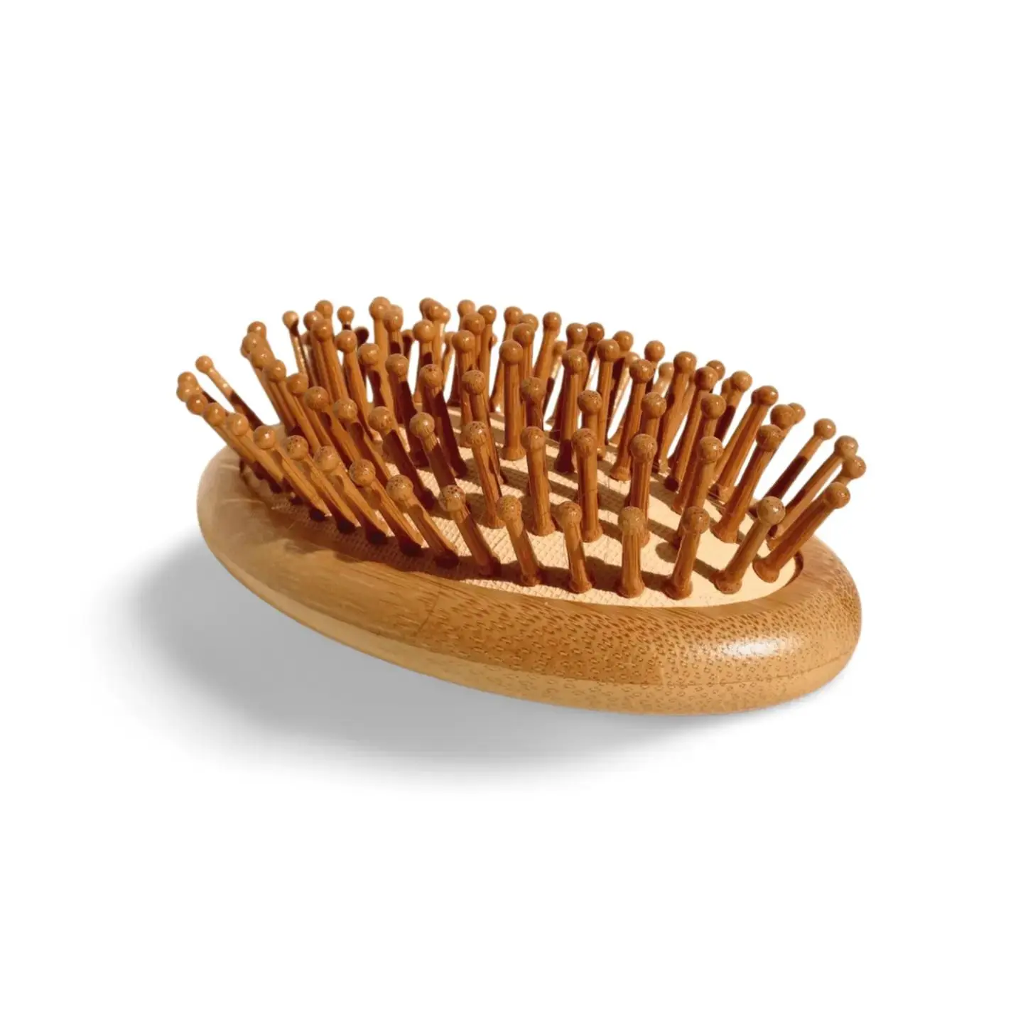 Compact Eco-Friendly Wood Handheld Hair Brush - Ball-Tipped Bamboo Bristles Scalp Massager, Detangling for Dry/Wet Use, Enhances Oils, Perfect for On-the-Go Grooming, Round Tips