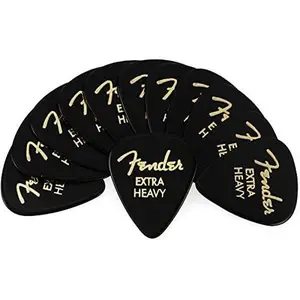 Fender Classic Celluloid Guitar Picks 351 Shape, Black, Extra Heavy, 12-Pack