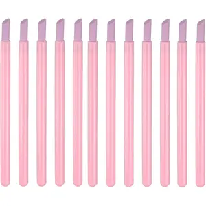 12 Pieces Stone Nail File Nail Cuticle Pusher and Buffing Tool for Home and Salon Use, Pink