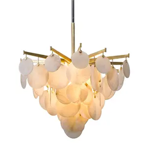 Medium Serenity Chandelier With Gold Leaf Finish And Natural Stone Discs For Elegant Lighting