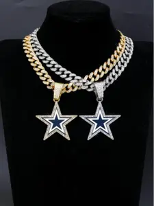 Blue Star Pendant Necklace, High Fashion Sports Fan Jewelry, Perfect Gift for Football Enthusiasts & Athletes, Trendy Accessory, Statement Necklace, Rhinestone Decorated Necklace