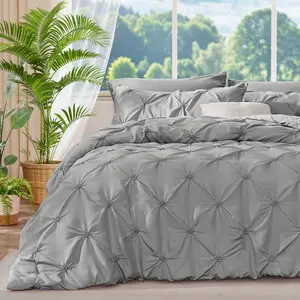 Grey Twin Comforter - 2 Peices Boho Pintuck Comforter Sets, Lightweight  Warm Twin Sets with 1 Pillowcase for