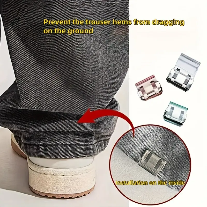 Invisible Hem Clips, Prevents Pants Dragging on Ground, No Sew Hidden Button Closure, Anti-Pants Drag Edge Clip, Shorten, Quick Adjustment, Clean Look, Adjustable, Secured, Multiple, Sewing
