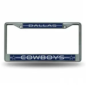 212 MAIN Dallas Cowboys NFL Car Accessories - Bling Glitter Chrome License Plate Frame with Logo, Custom License Plates Collectible Sports Accessory, Automotive