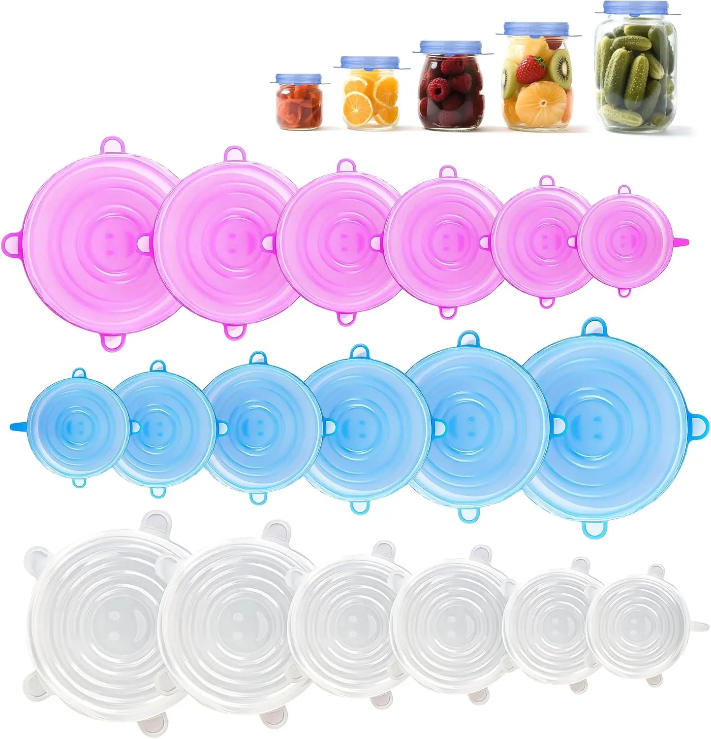 6-Pack Multi-Size Full Silicone Food-Safe Covers Set - Round & Rectangle, Reusable Flexible Kitchen Utensils for Home Use, Cups, Bowls, Dishes, Food Storage Containers, Microwave-Safe, Freshness-Preserving
