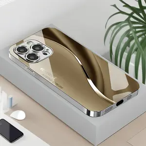 New Gradient Full Coverage Simple Curve Fashion High-Quality Electroplated Silver Glass Phone Case Compatible with iPhone 16 Pro Max/16 Plus/16 Pro/16, 15 Pro Max/15 Plus/15 Pro/15, 14 Pro/14, 13 Pro Max/13 Pro/13, 12 Pro Max/12 Pro/12, 11 Pro Max/11 Pro/