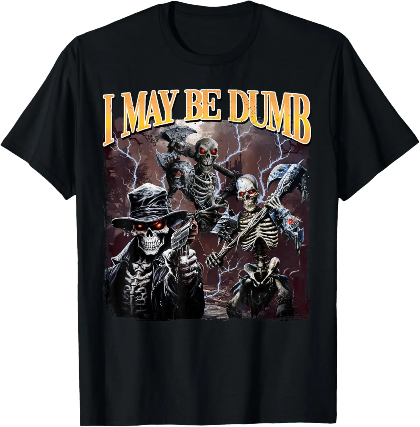 Menswear "I May Be Dumb" Funny SkeletonGraphic T-Shirt, Unisex Short-SleeveStreetwear Top, Soft 100% Cotton RoundNeck Casual Tee, Tshirt, Shortsleeve, GraphicT Shirts, Relaxed Fit, Reinforced StitchingGraphic Print Funny Skeleton Meme T-Shirt