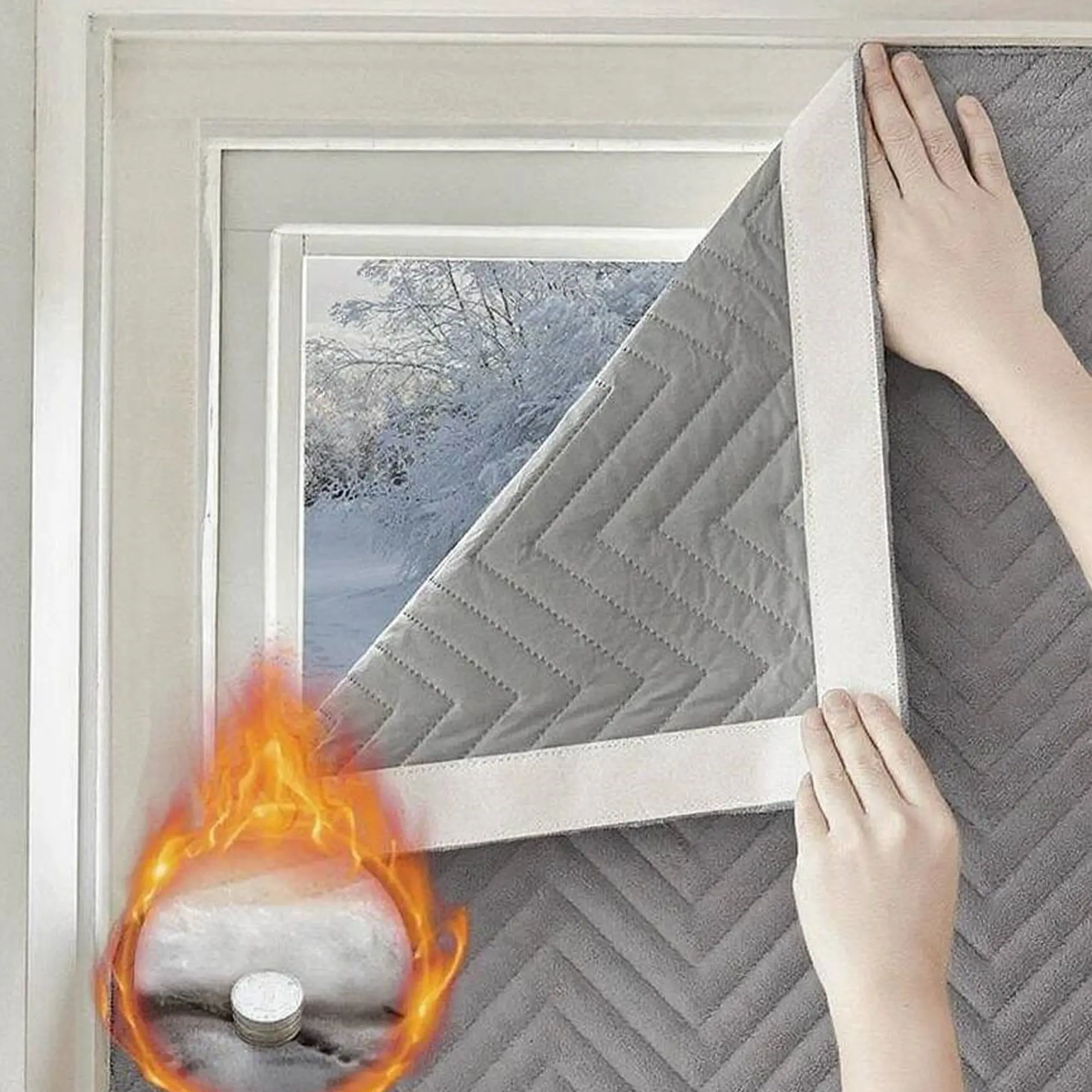 1pc New Velveteen Blackout Curtains Winter Warm Windproof Velveteen Plus Thickening Air Insulation Window Windproof Cold Film Sealing Window Soundproof Artifact Magic Stick Adhesive Finished Curtain