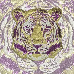 CY Sequin Tiger Iron On Patch Large Embroidered Applique DIY Craft Accessories for Clothes Sweatshirts Jackets Backpacks Team Uniforms