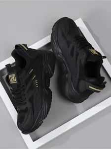 Men's Trendy Low-Top Laced Casual Sneakers, Comfortable Running Shoes, Fashionable Versatile Daily Wear, Patchwork Lacing Design, Men's Athletic Shoes