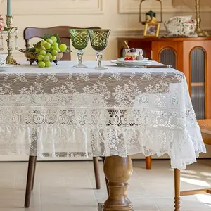 French Lace Tablecloth, Polyester Material, Romantic Decor for Dining Room & Bedroom, Vintage Charm for Restaurants & Parties, Picnic Table Cover