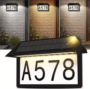 Solar Powered Address Sign House Numbers Light 300LM Waterproof 3 Lighting Modes LED Illuminated Address Plaque with Stakes, Outdoor Address Number