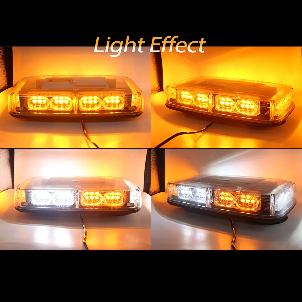 Amber/White Roof Top Strobe Lights, High Visibility Emergency Safety Warning LED Mini Strobe Light bar with Magnetic Base for 12-24V Snow Plow, Trucks, Construction Vehicles