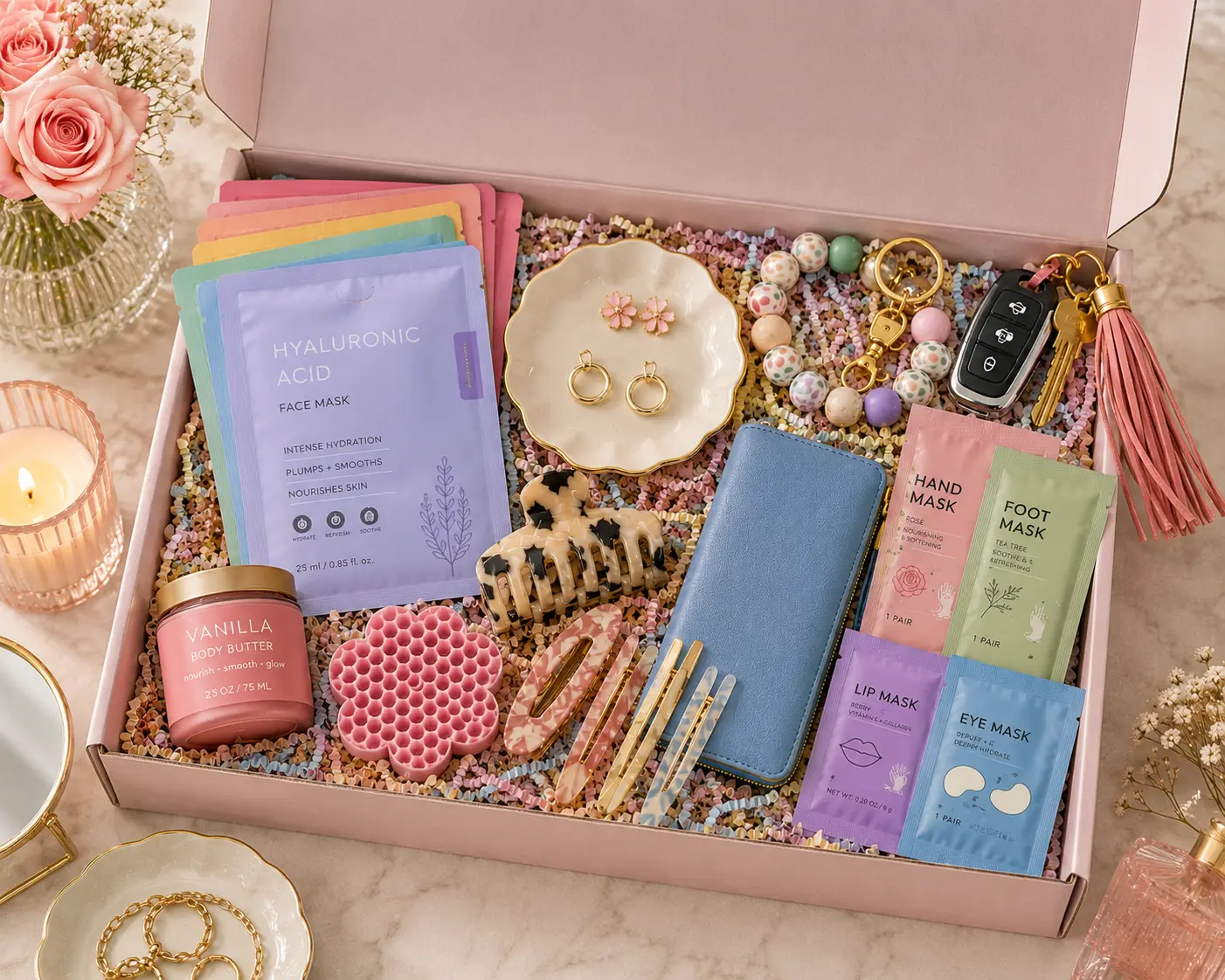 Customizable "Main Character Energy" Beauty & Personal Care Bundle Set - Includes Bag, Bracelet, Trinket, Earrings, Eye-Care Essentials, Lip Balm, Cosmetic Makeup Tools Kit, Makeup Products, Cute Accessories, Makeup Sets