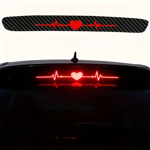 High-Position Brake Light Sticker, Heartbeat Ecg Tail Light Decal, 3D Carbon Fiber Matte Texture, Car Safety Warning, Precision Cut Vinyl Material, Heartbeat Design, Universal Car Sticker, Precision Cutting, Automobile Decals, Automotive Decals