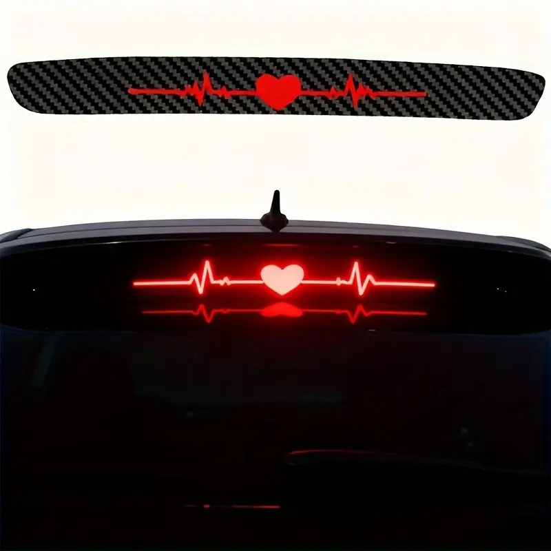 High-Position Brake Light Sticker, Heartbeat Ecg Tail Light Decal, 3D Carbon Fiber Matte Texture, Car Safety Warning, Precision Cut Vinyl Material, Heartbeat Design, Universal Car Sticker, Precision Cutting, Automobile Decals, Automotive Decals