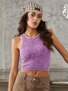 Women's Plain Round Neck Ribbed Sports Vest, Casual Sleeveless Crop Racer Back Tank Top for Pickleball Tennis Yoga Gym Workout, Women Sport & Outdoor Clothing for Summer, Fitness Workout Vest