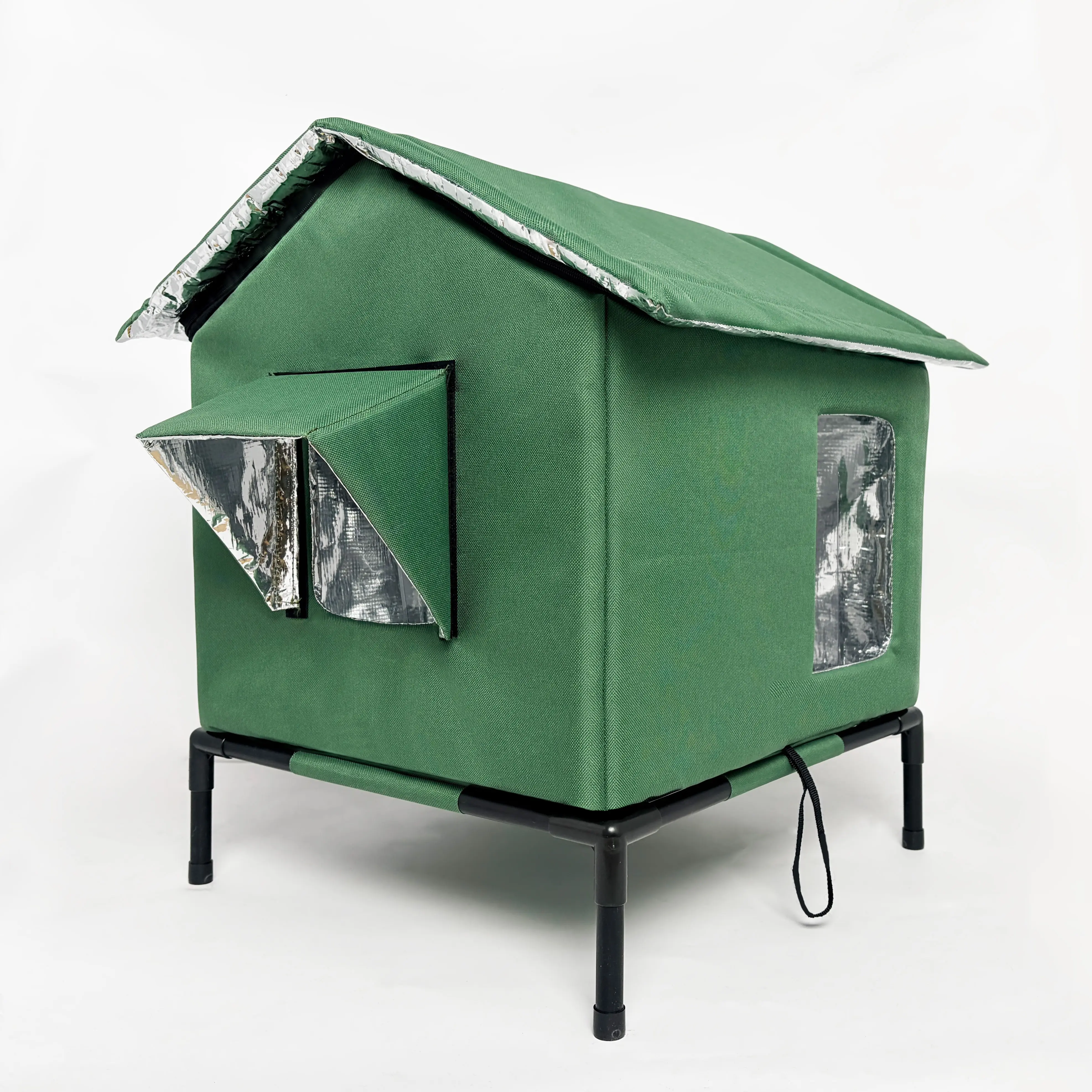 Elevated Outdoor Cat House for Feral Cats, Insulated & Waterproof Stray Cat Shelter with Sloped Roof & Transparent Window, Weatherproof Winter Pet Tent with Easy Assembly