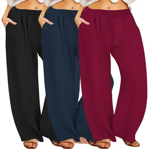 Women's High Waist Wide Leg Pants, Loose Draped Elastic Waist Casual Long Pants, Suitable for Home and Outdoor Wear, Straight Leg Pants