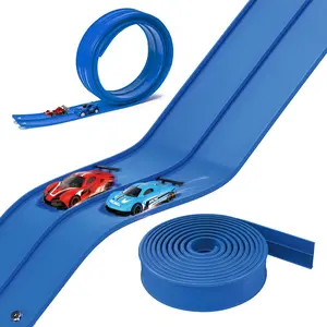 Kids Bendable Race Track Set, Dual-Sided for 1:64 Die-Cast Car Models, Includes 4 Random Color Diecast Cars & Suction Cups, Portable Design, Ideal Gift