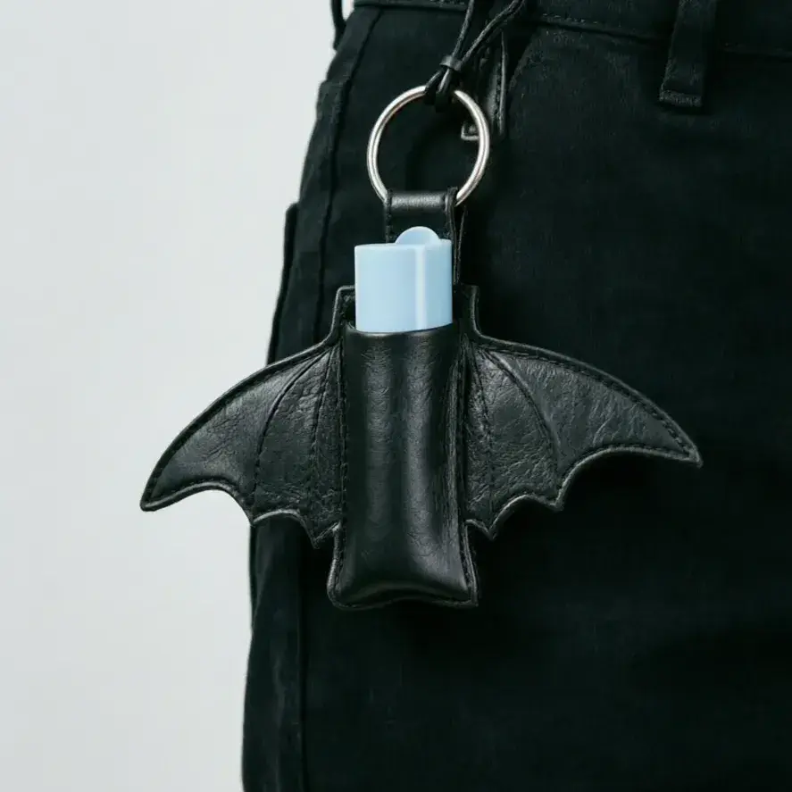 Faux Leather Bat Wing Waterproof Keychain - 2-in-1 Lighter & Lip Gloss Storage, Portable Daily EDC Accessory for Commuters men's accessories