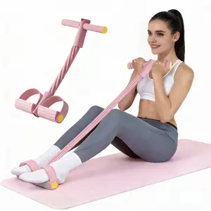 RENZEC 6-Strand Heavy Duty Abdominal Crunch Equipment – Portable Core Workout Equipment with Non-Slip Foot Pedal & Resistance Bands for Home Gym Exercise