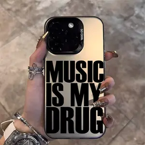 Phone Case - "Music Is My Poison" Letter Print, a Stylish And Minimalist New Anti-Slip Phone Case with Large Holes And Shock Absorption-Featuring a Fun And Unique Design, Perfect As a Holiday Gift for Trendy Men And Women. Compatible with Iphone 16