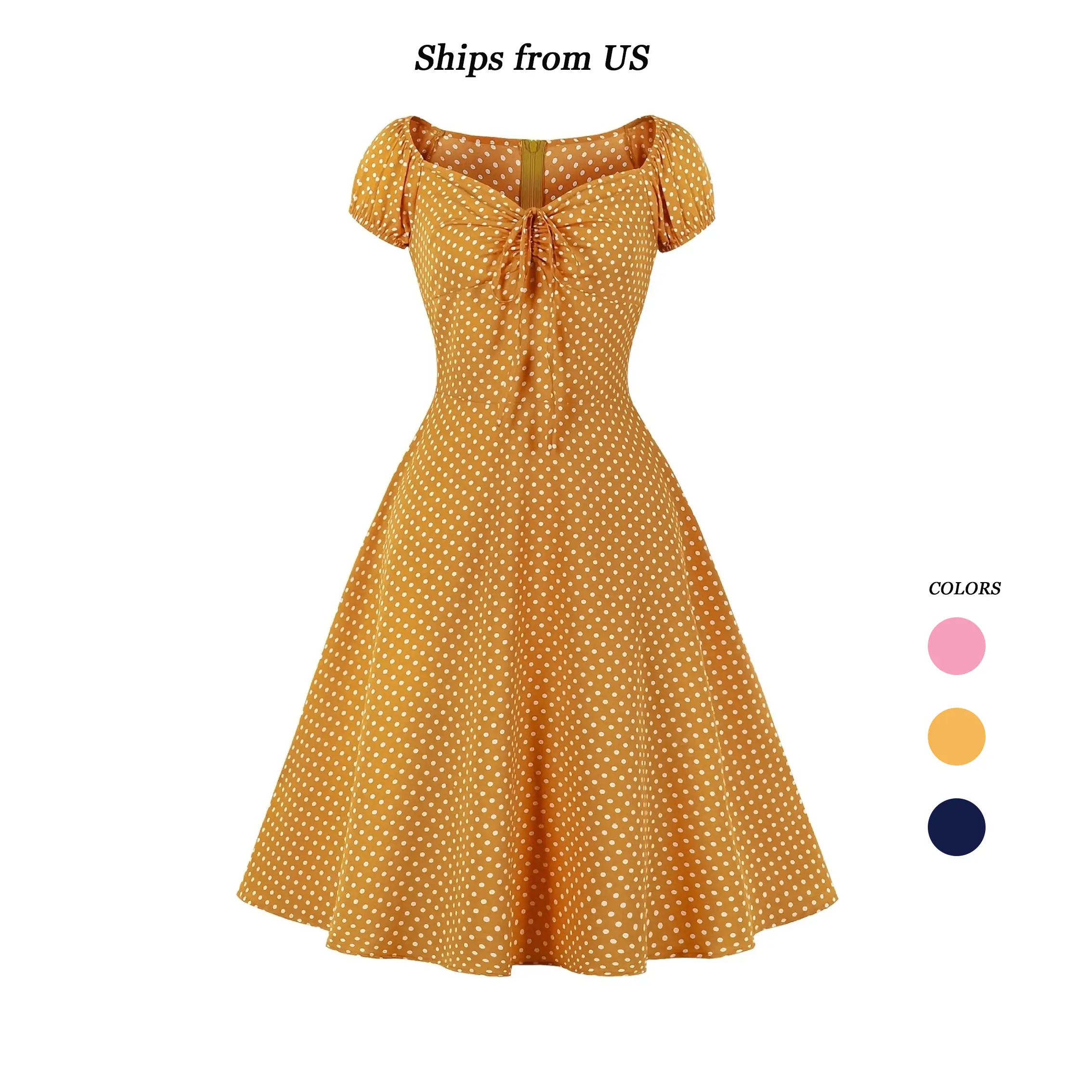 Women's Vintage Polka Dot Dress Summer Cap Sleeve Tie Bow Retro Cocktail  Swing Dress for Gatherings
