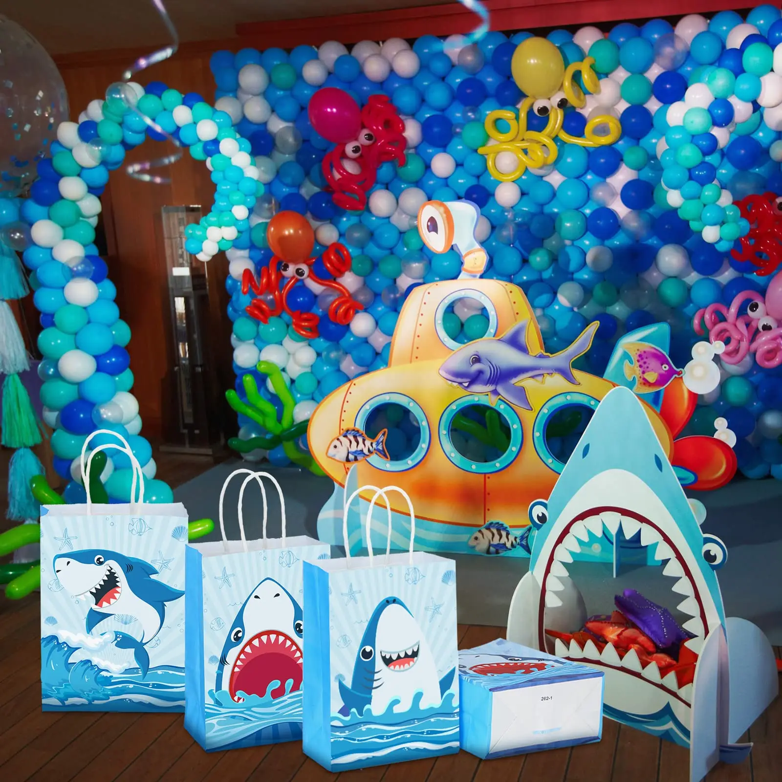Shark Theme Party Gift Bag, 12pcs/set Shark Candy Bag with Handle, Party Favor Bag, Party Favor Packs, Gift Wrapping Supplies for Birthday Party, Summer Party Supplies